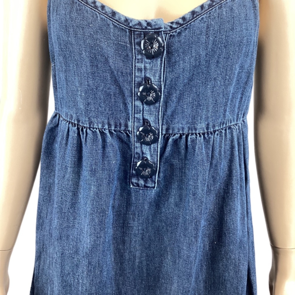 Juicy Couture Linen Blend Dress Size 4 Denim Feel Eyelet Embroidery Trim - Picture 5 of 9